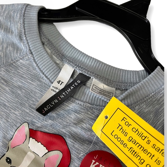 Jaclyn Kids’ PJ Top Santa Dog Bark Humbug Pajama Shirt Grey Size 4T - Picture 5 of 6